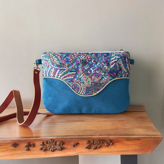 Sac Pils turquoise arabesques violet or