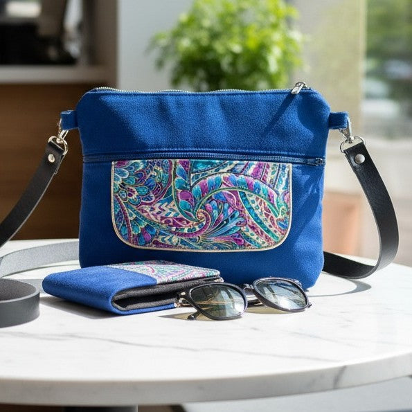 Sac Musette bleu arabesques or