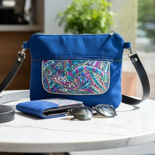 Sac Musette bleu arabesques or