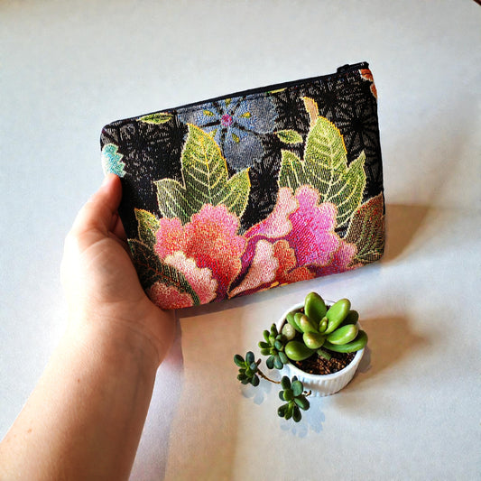 Trousse maquillage fleurs or